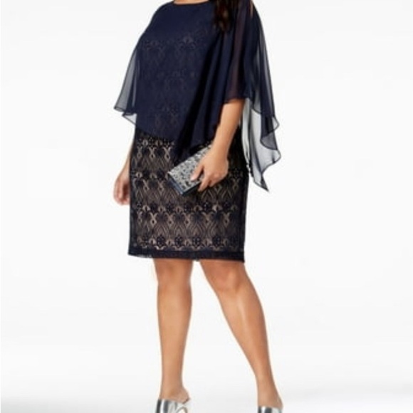 Connected Apparel Plus size dress shiffin overlay navy 20 W - Picture 3 of 8